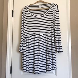Black and white stripe tunic with ruffle sleeves